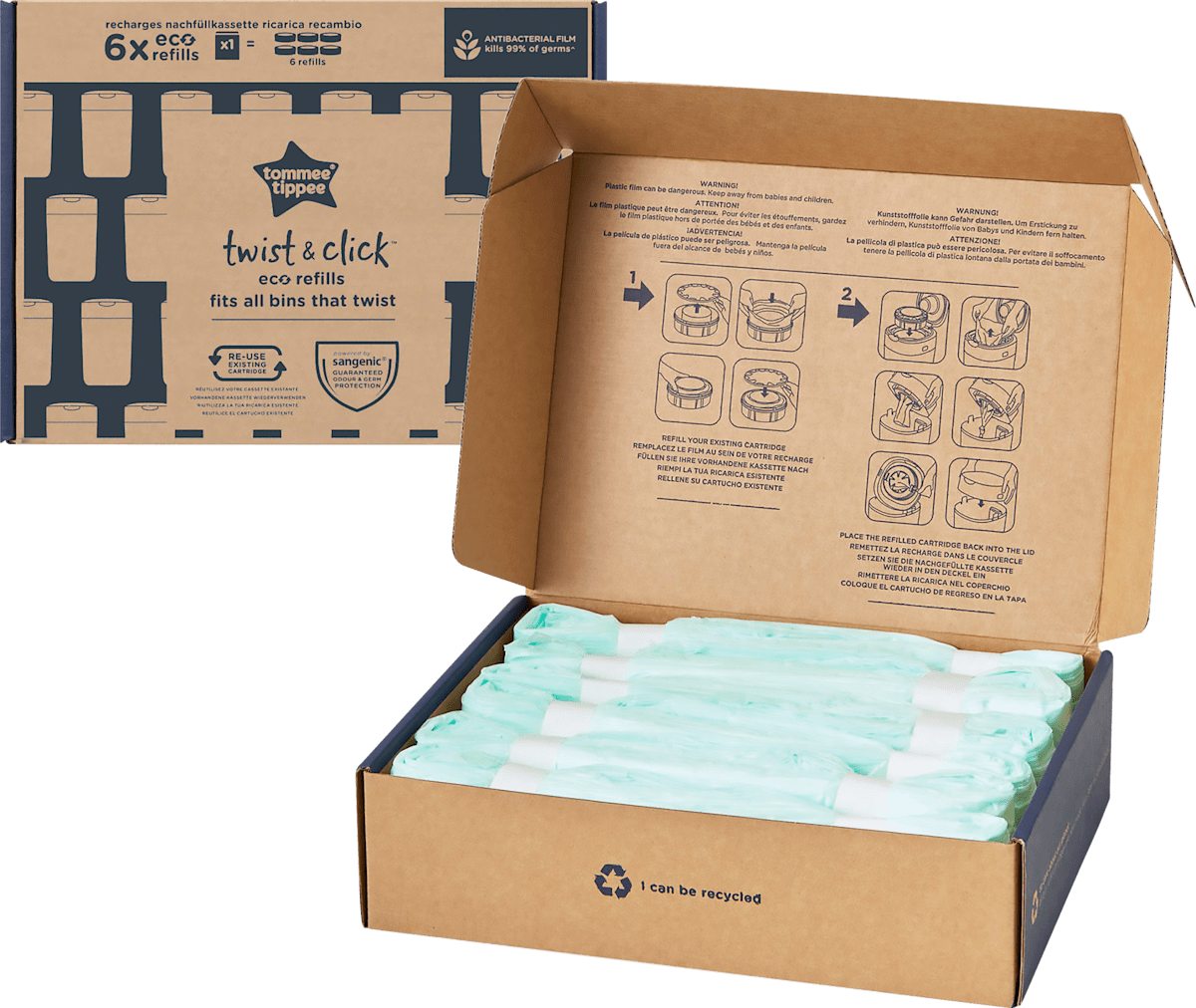 Tommee Tippee Nachfüllfolien Twist & Click für Windeleimer, 6 St