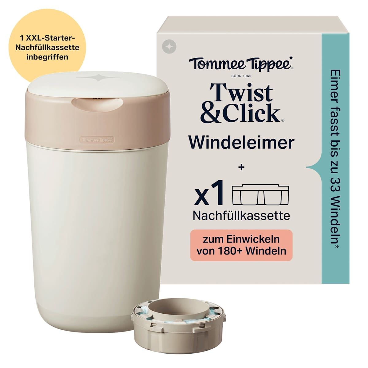 Windeleimer Twist & Click creme/weiß inkl. 1 Nachfüllkasette, 1 St