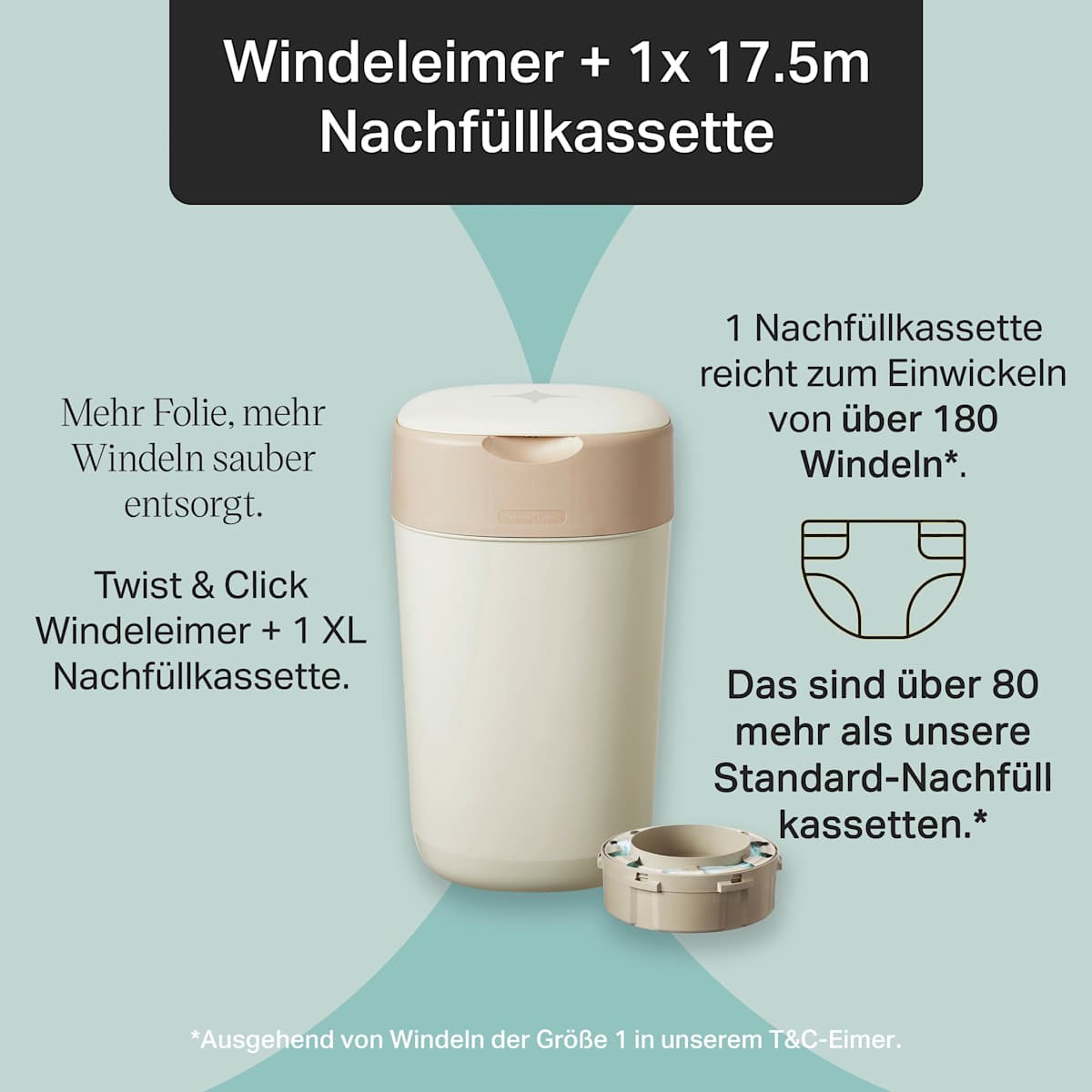 Windeleimer Twist & Click creme/weiß inkl. 1 Nachfüllkasette, 1 St