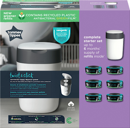 Luieremmer Twist &amp; Click Sangenic, inclusief 6 navulverpakkingen, wit, 1 st.