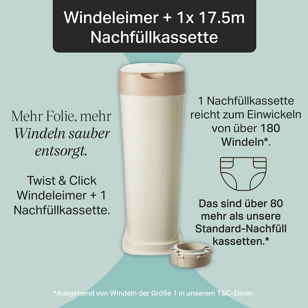 Tommee Tippee Windeleimer Twist & Click XL creme/weiß inkl. 1 Nachfüllkassette, 1 St