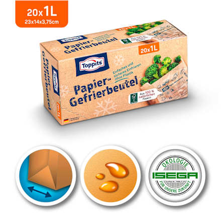 Papieren diepvrieszakken 1 l, 20 stuks