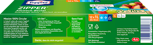 Allround tas met rits 1 L, 12 stuks