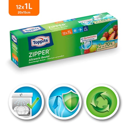 Allround tas met rits 1 L, 12 stuks