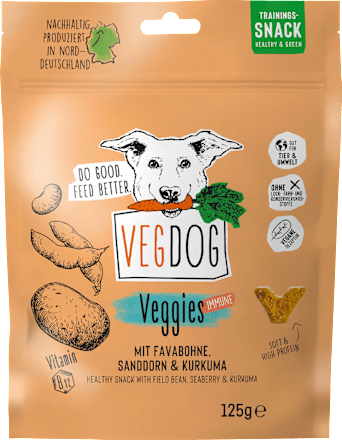 Hondensnacks met tuinbonen, duindoorn en kurkuma, Veggies immune, 125 g