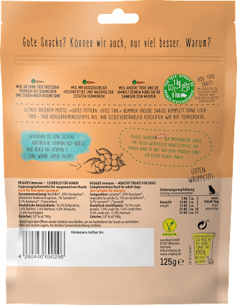 Hondensnacks met tuinbonen, duindoorn en kurkuma, Veggies immune, 125 g