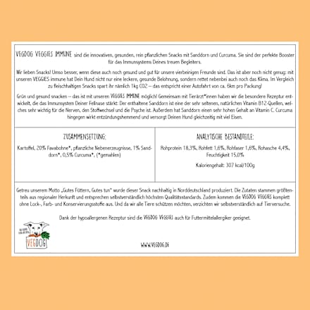 Hondensnacks met tuinbonen, duindoorn en kurkuma, Veggies immune, 125 g