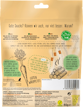 Hondensnacks met wortel- en beukenrook, gedroogd vlees, 80 g