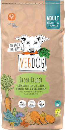 Trockenfutter Hund mit Süßkartoffeln & Linsen, green crunch, Adult, 10 kg VEGDOG