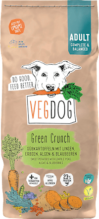 Trockenfutter Hund mit Süßkartoffeln & Linsen, Green Crunch, vegan, 5 kg VEGDOG