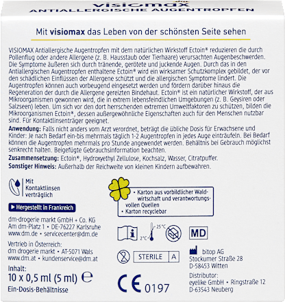 Anti-Allergische Augentropfen 10 Ampullen à 0,5 ml, 5 ml VISIOMAX