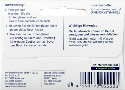 Anti-Beschlag Mikrofaser Zaubertuch, 1 St VISIOMAX