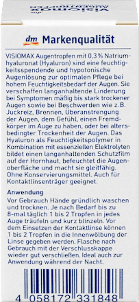 Augentropfen mit 0,3% Hyaluron, ohne Konservierungsmittel, 10 ml VISIOMAX