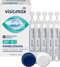 Kombilösung Einmaldosis für weiche Kontaktlinsen, mit Kontaktlinsenbehälter, 15 x 10 ml, 150 ml VISIOMAX
