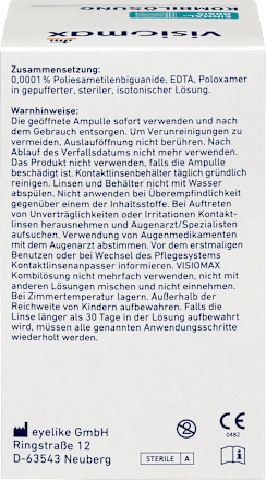 Kombilösung Einmaldosis für weiche Kontaktlinsen, mit Kontaktlinsenbehälter, 15 x 10 ml, 150 ml VISIOMAX
