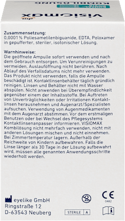 Kombilösung Einmaldosis für weiche Kontaktlinsen, mit Kontaktlinsenbehälter, 15 x 10 ml, 150 ml VISIOMAX