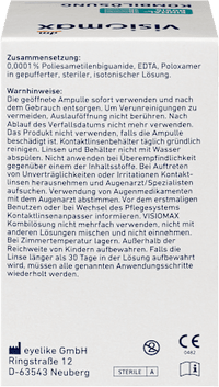 Kombilösung Einmaldosis für weiche Kontaktlinsen, mit Kontaktlinsenbehälter, 15 x 10 ml, 150 ml VISIOMAX
