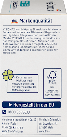 Kombilösung Einmaldosis für weiche Kontaktlinsen, mit Kontaktlinsenbehälter, 15 x 10 ml, 150 ml VISIOMAX