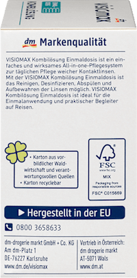 Kombilösung Einmaldosis für weiche Kontaktlinsen, mit Kontaktlinsenbehälter, 15 x 10 ml, 150 ml VISIOMAX