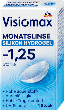 Silikon-Hydrogel Monatslinse Dioptrie -1,25 (6x1 Stück), Vorteilspack, 6 St