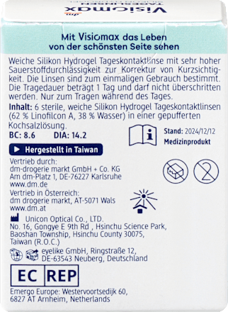 Silikon-Hydrogel Tageslinsen Dioptrie -0,75 (6x6 Stück), Vorteilspack, 36 St