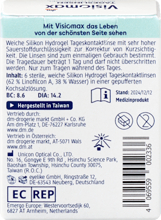 Siliconenhydrogel daglenzen dioptrie -1,25, 6 stuks