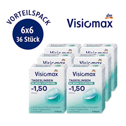 Visiomax Silikon-Hydrogel Tageslinsen Dioptrie -1,50 (6x6 Stück), Vorteilspack, 36 St