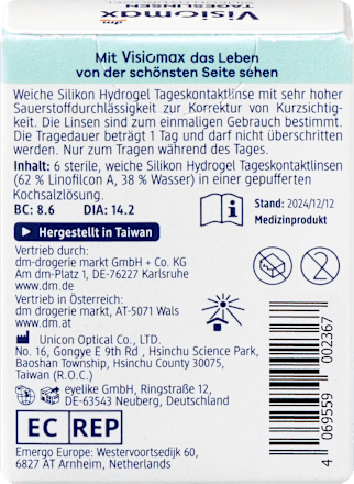 Silikon-Hydrogel Tageslinsen Dioptrie -1,50, 6 St