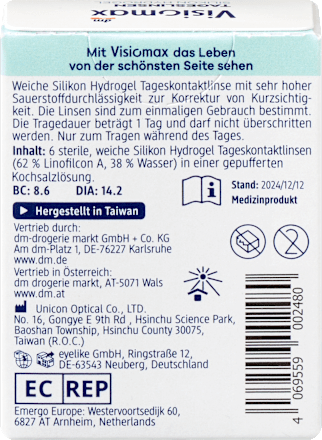 Silikon-Hydrogel Tageslinsen Dioptrie -2,50, 6 St