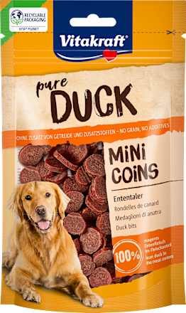 Hondensnack eend, pure eend mini munten, 80 g