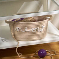Korb "meow" aus Baumwolle für Spielzeug, beige (23x13x20 cm), 1 St