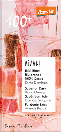 Schokolade, Edel Bitter Blutorange 100 % Cacao, 90 g Vivani