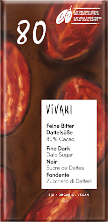 Schokolade, Feine Bitter Dattelsüße 80%, 80 g