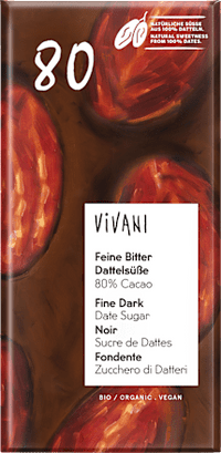Schokolade, Feine Bitter Dattelsüße 80%, 80 g