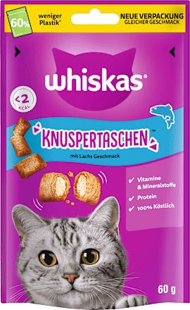 Katzenleckerli Knuspertaschen mit Lachs, 60 g Whiskas