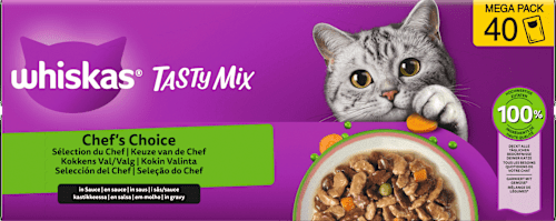 Nat kattenvoer Chef's Choice in saus, Tasty Mix Megapack (40 x 85 g), 3,4 kg