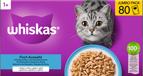 Nat kattenvoer visselectie in gelei, jumbo verpakking (80 x 85 g), 6,8 kg