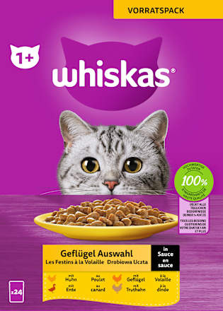 Nassfutter Katze Geflügel Auswahl in Sauce, Adult 1+ Multipack (24x85 g), 2,04 kg Whiskas