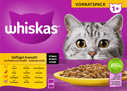 Nassfutter Katze Geflügel Auswahl in Sauce, Adult 1+ Multipack (24x85 g), 2,04 kg Whiskas