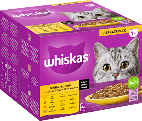 Nassfutter Katze Geflügel Auswahl in Sauce, Adult 1+ Multipack (24x85 g), 2,04 kg Whiskas