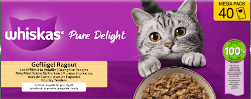 Nat kattenvoer gevogelteragout in gelei, Pure Delight, megapak (40 x 85 g), 3,4 kg