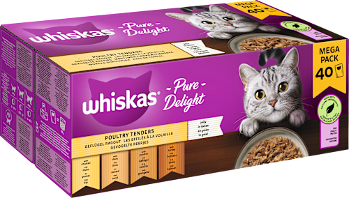 Nat kattenvoer gevogelteragout in gelei, Pure Delight, megapak (40 x 85 g), 3,4 kg