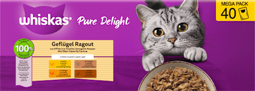 Nat kattenvoer gevogelteragout in gelei, Pure Delight, megapak (40 x 85 g), 3,4 kg