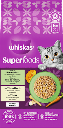 Nassfutter Katze mit Hühnerleber & Thunfisch in Gelee, Multipack (6x50 g), 300 g