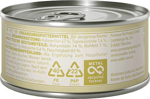 Wildes Land Nassfutter Katze Huhn Filet pur, 80 g
