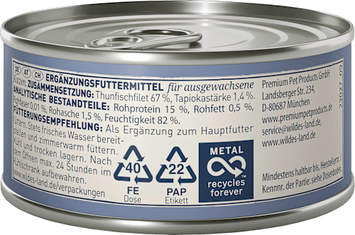 Wildes Land Nassfutter Katze Thunfisch Filet pur, 80 g