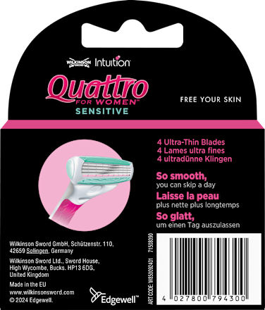 Rasierklingen, Quattro for women sensitive, 3 St WILKINSON SWORD
