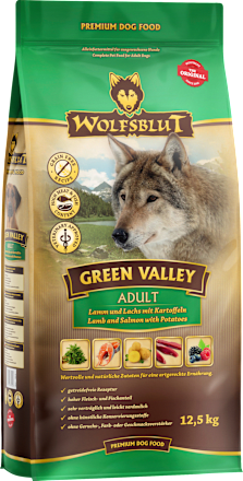 Droogvoer voor honden met lam, zalm &amp; aardappel, Green Valley, volwassen, 12,5 kg