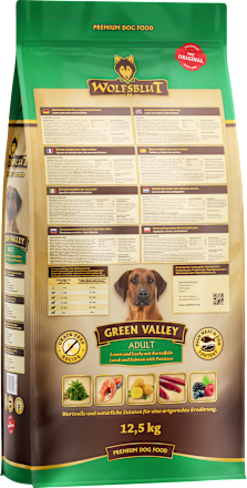 Trockenfutter Hund mit Lamm, Lachs & Kartoffel, green valley, Adult, 12,5 kg