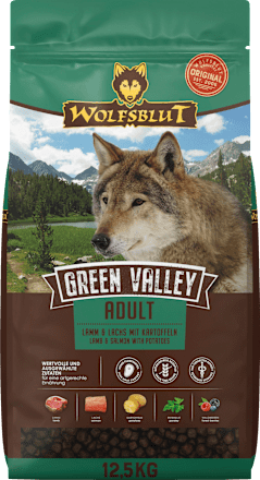 Trockenfutter Hund mit Lamm, Lachs & Kartoffel, green valley, Adult, 12,5 kg